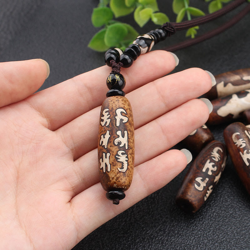 Tibet Om Mani Padme Hum Dzi Bead Avalokitesvara Pattern Wealth Necklace Pendant - Image 8