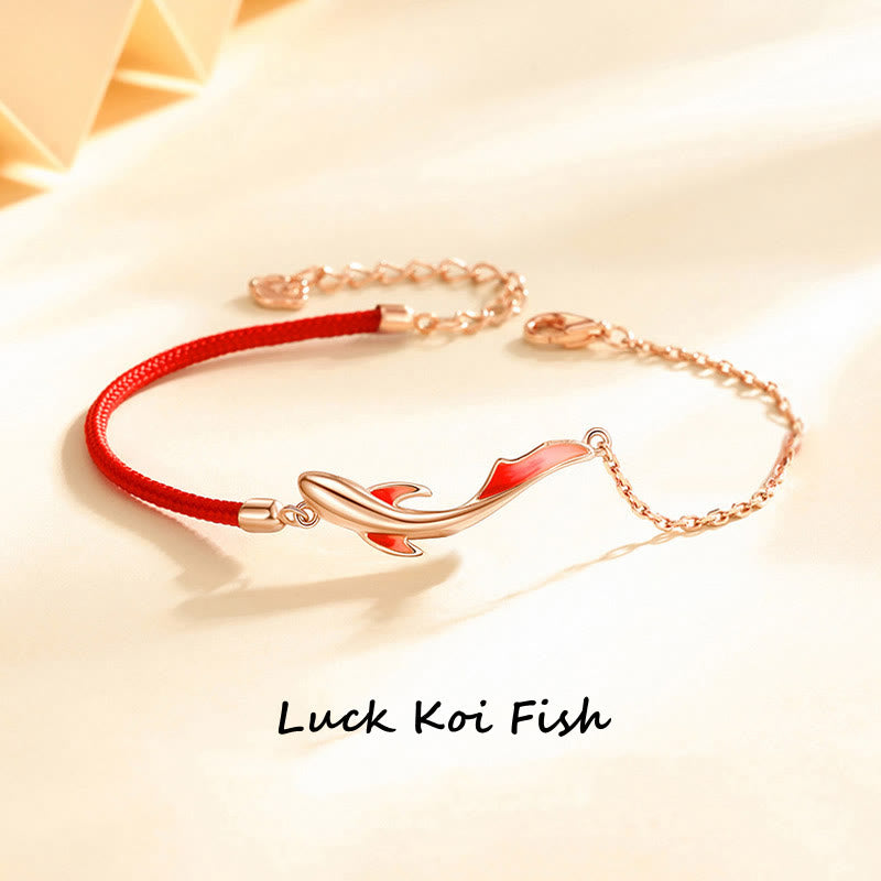 925 Sterling Silver Luck Koi Fish Lotus Star Braided Red String Bracelet