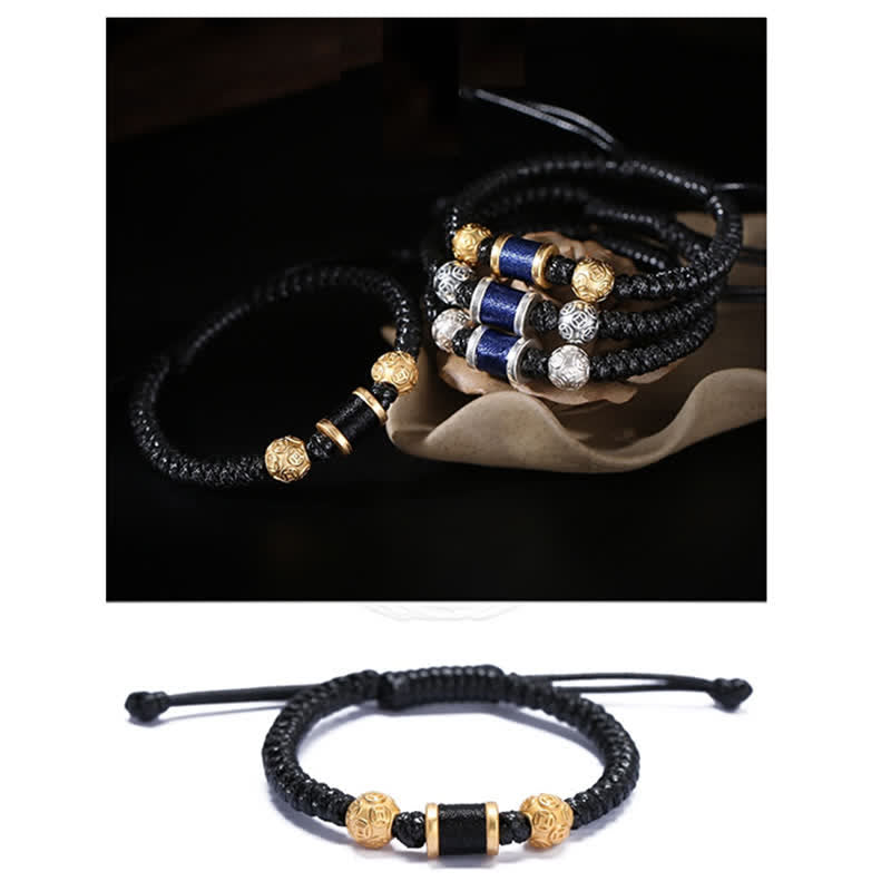 999 Sterling Silver Copper Coin Bead Copper Balance Braided String Bracelet - Image 17