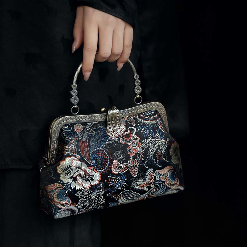 Butterfly Flowers Metal Handle Handbag - Image 8