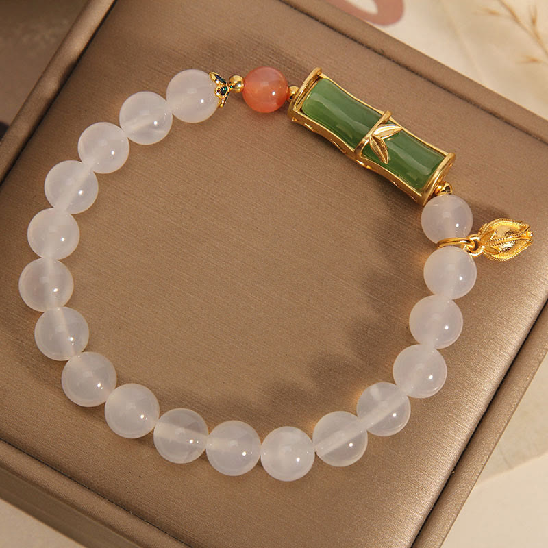 Natural White Agate Jadeite Bamboo Beads Positivity Bracelet - Image 5