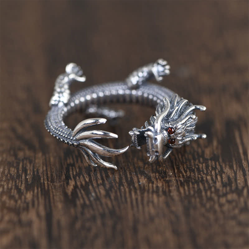 925 Sterling Silver Dragon Luck Protection Ring - Image 12