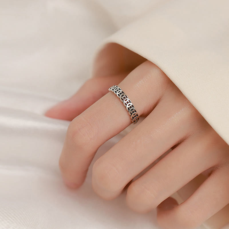 Vintage Copper Coin Design Luck Adjustable Ring - Image 5