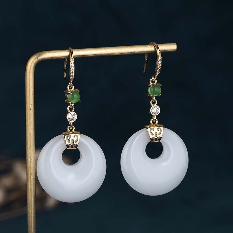 FengShui White Jade Blessing Drop Earrings - Image 6