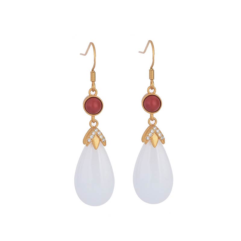 FengShui White Jade Luck Drop Earrings - Image 12