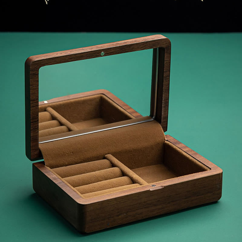 Vintage Handmade Black Walnut Wood Jewelry Storage Box With Mirror - Image 7