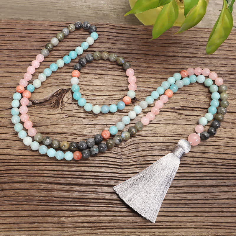 108 Mala Beads Amazonite Black Glitter Stone Positive Tassel Bracelet (Extra 30% Off | USE CODE: FS30) - Image 5