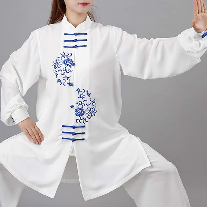Flower Embroidery Meditation Prayer Spiritual Zen Tai Chi Qigong Practice Unisex Clothing Set - Image 3