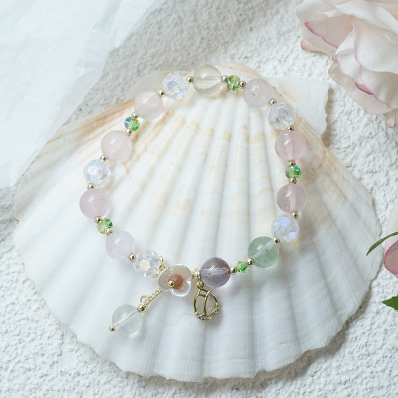 Strawberry Quartz Rutilated Quartz Fluorite Flower Healing Bracelet - Image 27