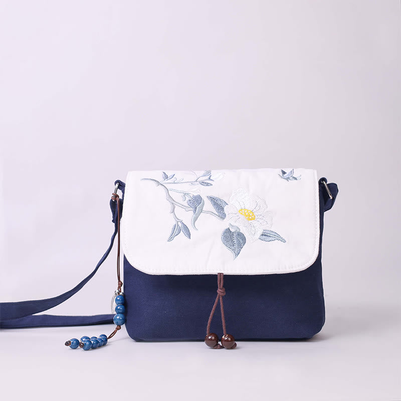 Embroidered Camellia Epiphyllum Gardenia Sakura Flowers Crossbody Bag Shoulder Bag Cellphone Bag
