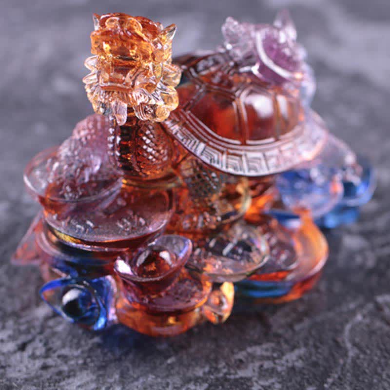Feng Shui Dragon Turtle Coins Handmade Liuli Crystal Luck Art Piece Home Office Decoration - Image 11