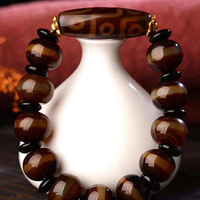 Tibetan Natural Nine-Eye Dzi Bead Agate Wealth Blessings Bracelet - Image 10