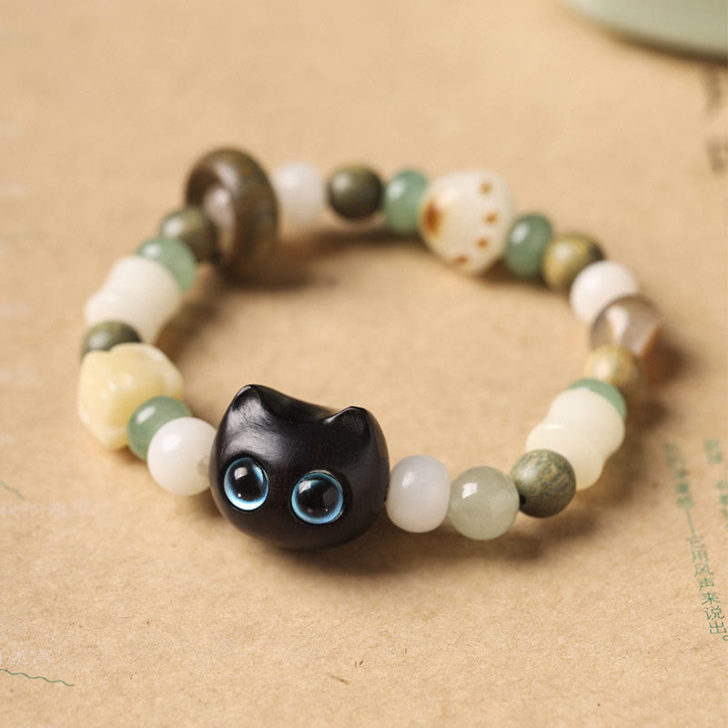 Bodhi Seed Green Sandalwood Ebony Wood Small Leaf Red Sandalwood Cat Head Paw Claw Peace Bracelet