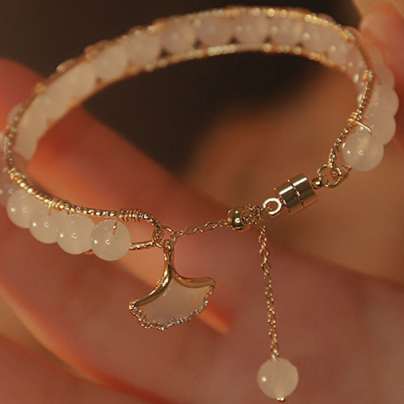 Ginkgo Leaf Jade Bead Luck Bracelet - Image 7