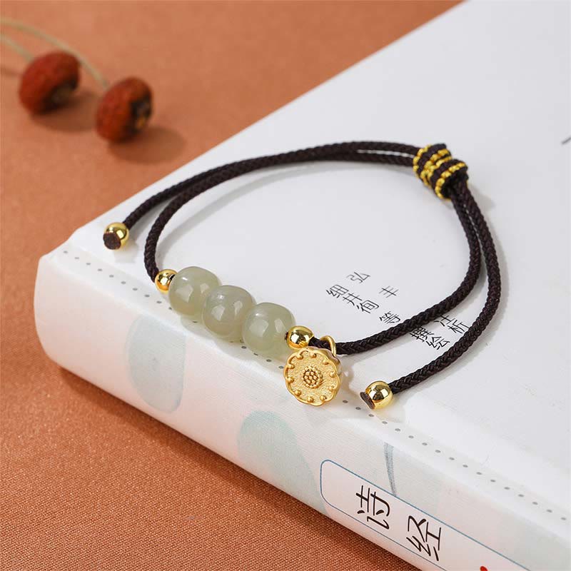 Handmade Hetian Jade Bead Lotus Pod Prosperity Luck Braided Bracelet - Image 6