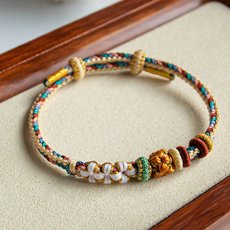 Handmade Dunhuang Color Peach Blossom Pattern Braid String Bracelet - Image 3