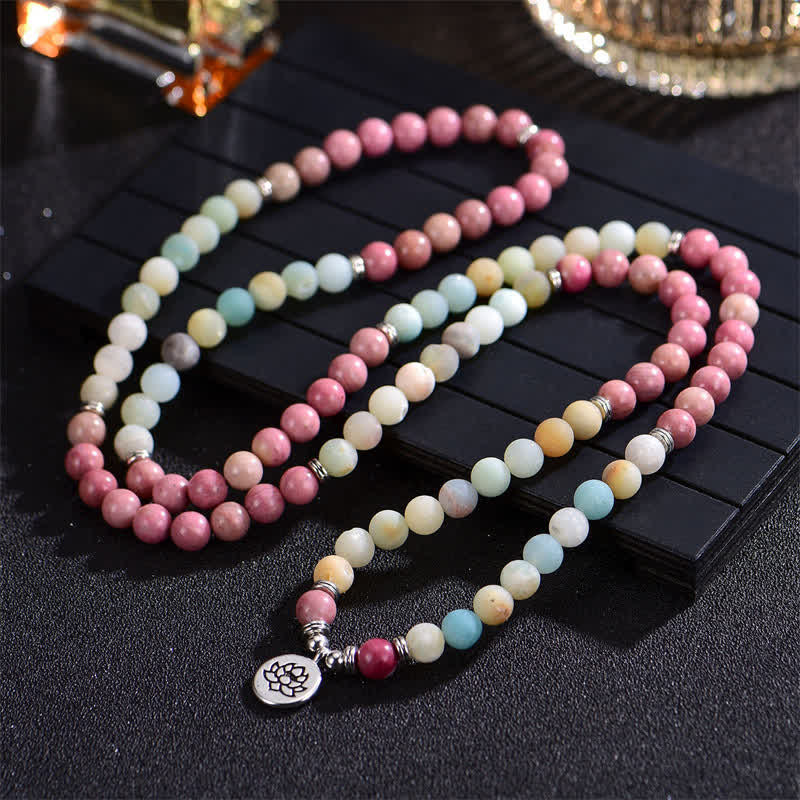 Lazurite Picasso Jasper Amazonite Rhodonite Apatite Positive Lotus Prayer Bead Bracelet - Image 10