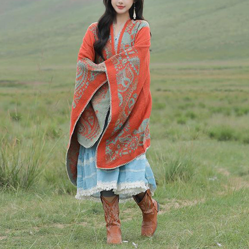 Tibetan Shawl Simple Pattern Winter Cozy Travel Scarf Wrap - Image 9