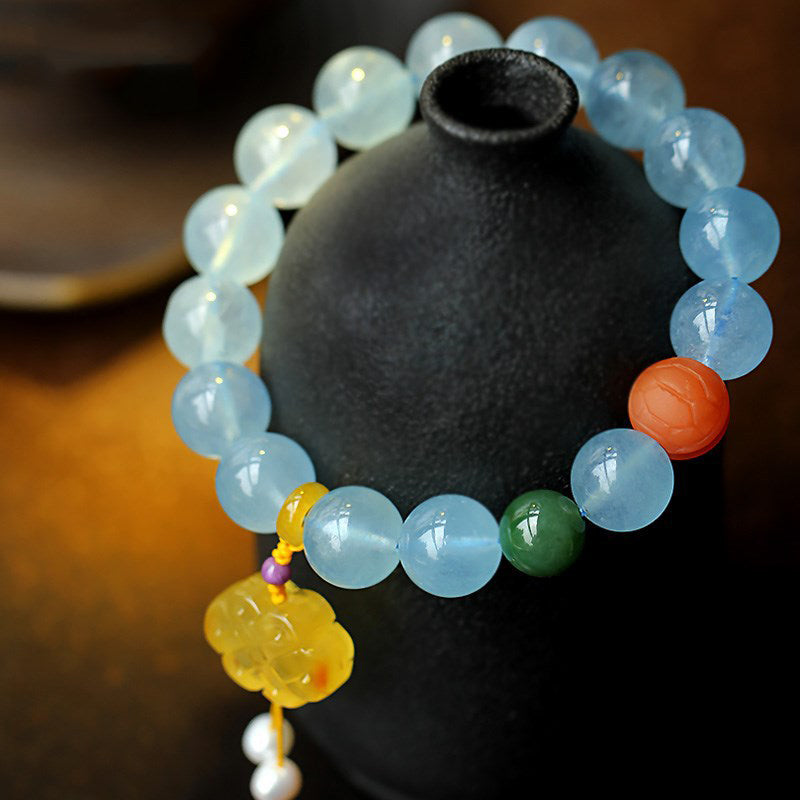 Natural Aquamarine Amber Chinese Knotting Charm Peace Bracelet - Image 6