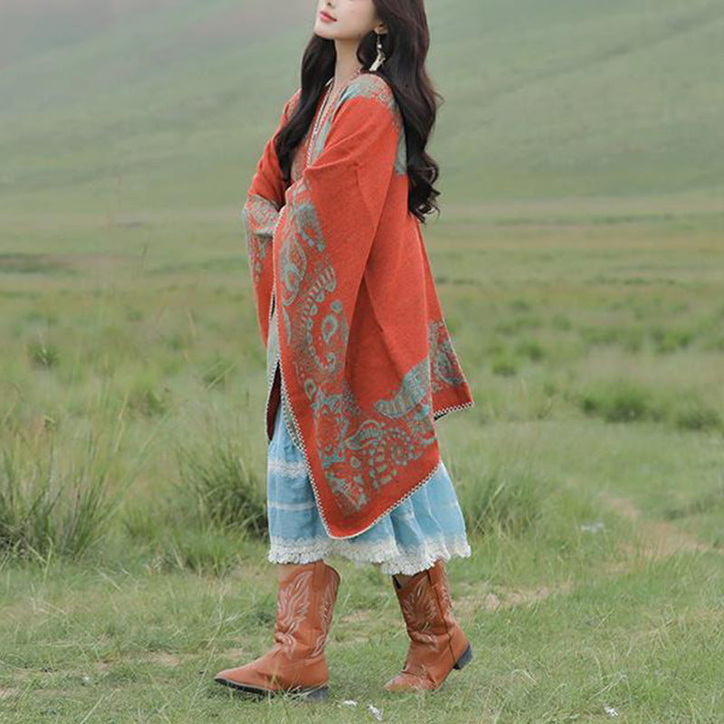 Tibetan Shawl Simple Pattern Winter Cozy Travel Scarf Wrap - Image 14