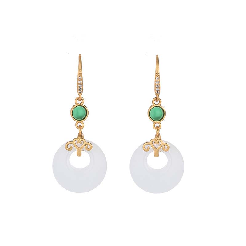 FengShui White Jade Blessing Drop Earrings - Image 19