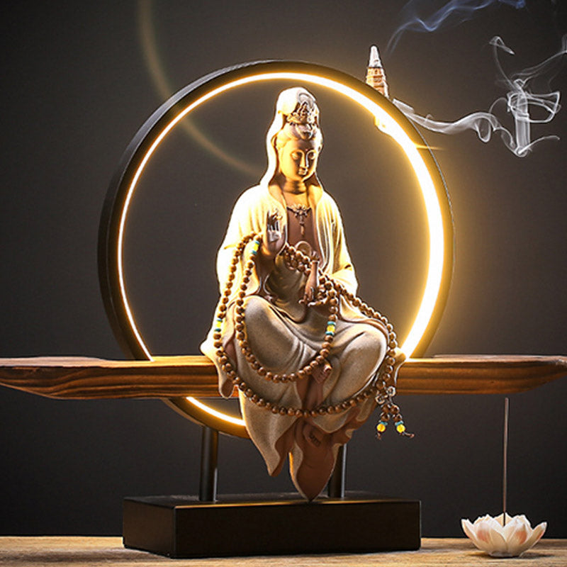 Buddha Avalokitesvara Ceramic Lotus Relaxation Incense Burner Decoration - Image 9