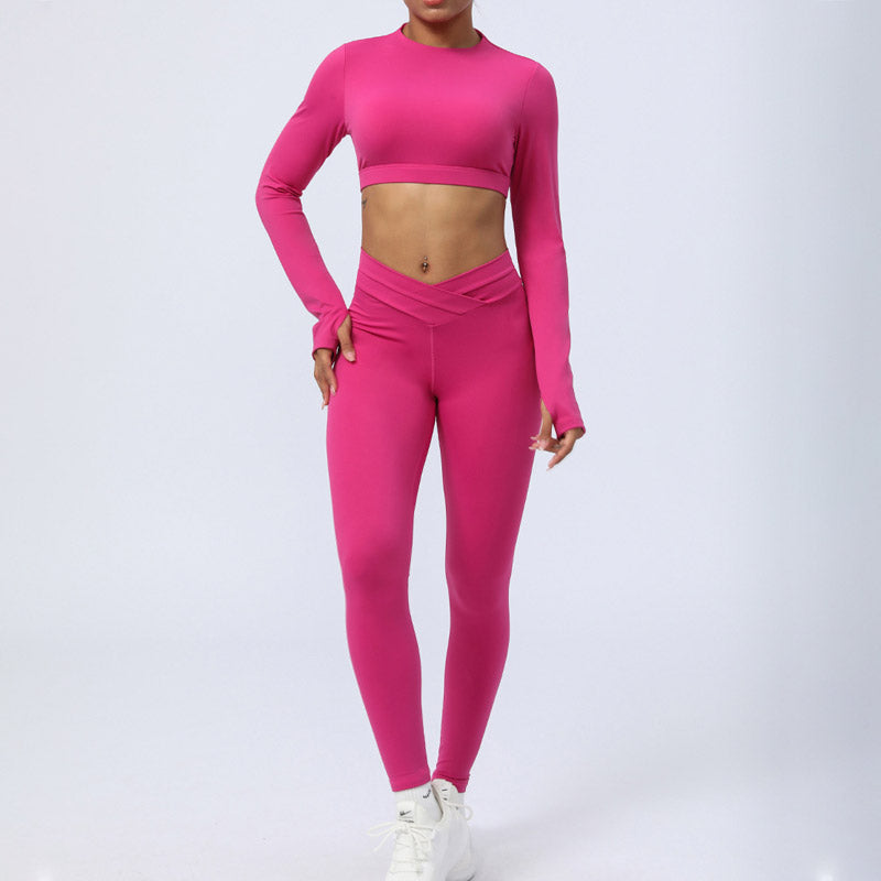 2Pcs Long Sleeve Backless Top Bra Leggings Pants Fitness Yoga Outfit Set - Image 19