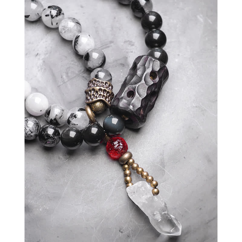 Black Rutilated Quartz Ebony Wood White Crystal Success Couple Bracelet - Image 16