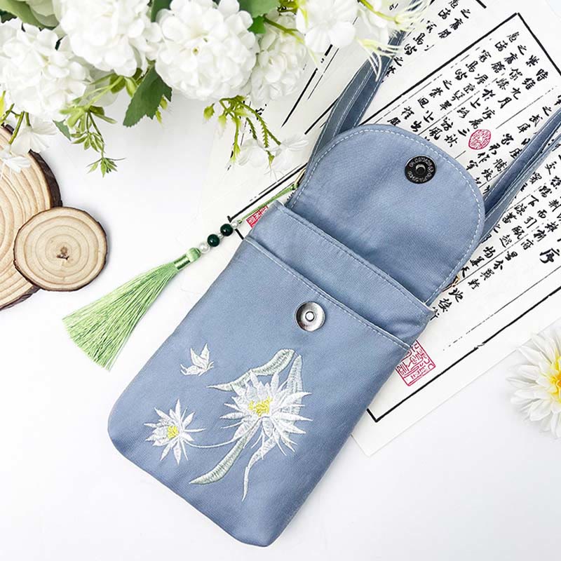 Small Embroidered Flowers Crossbody Bag Shoulder Bag Double Layer Cellphone Bag - Image 34