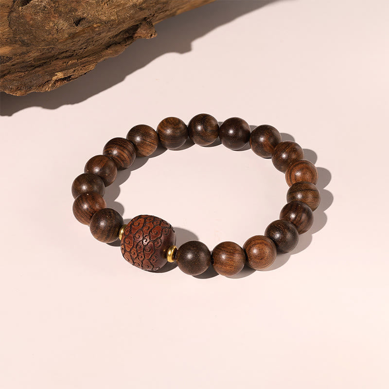 Rosewood Auspicious Clouds Totem Fu Character Bamboo Pattern Warmth Bracelet - Image 3