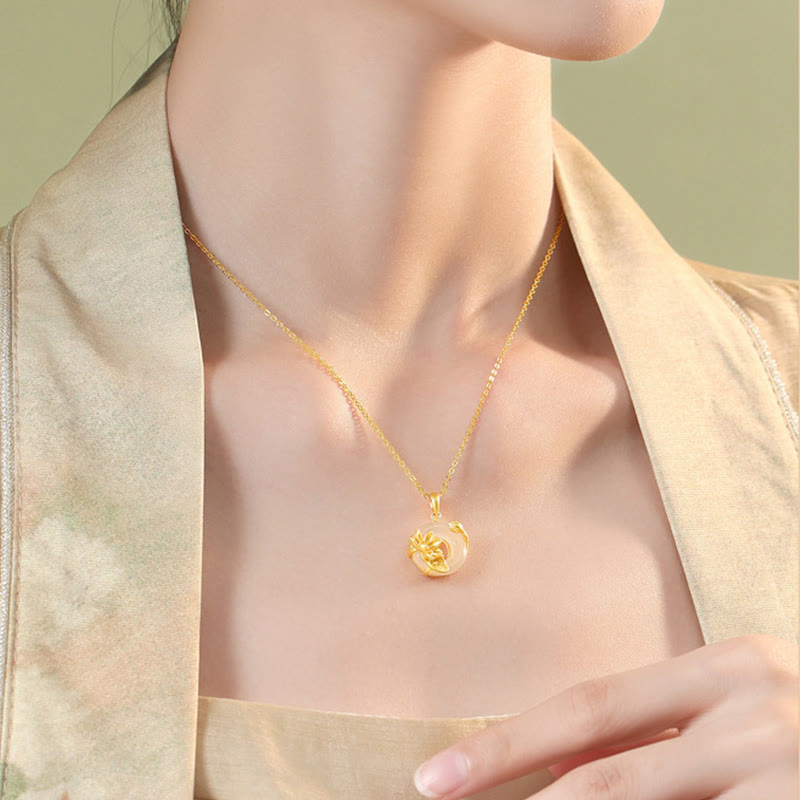 Natural White Chalcedony Peace Buckle Lotus Pendant S925 Sterling Silver Necklace - Image 5