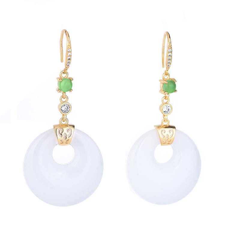 FengShui White Jade Blessing Drop Earrings - Image 10