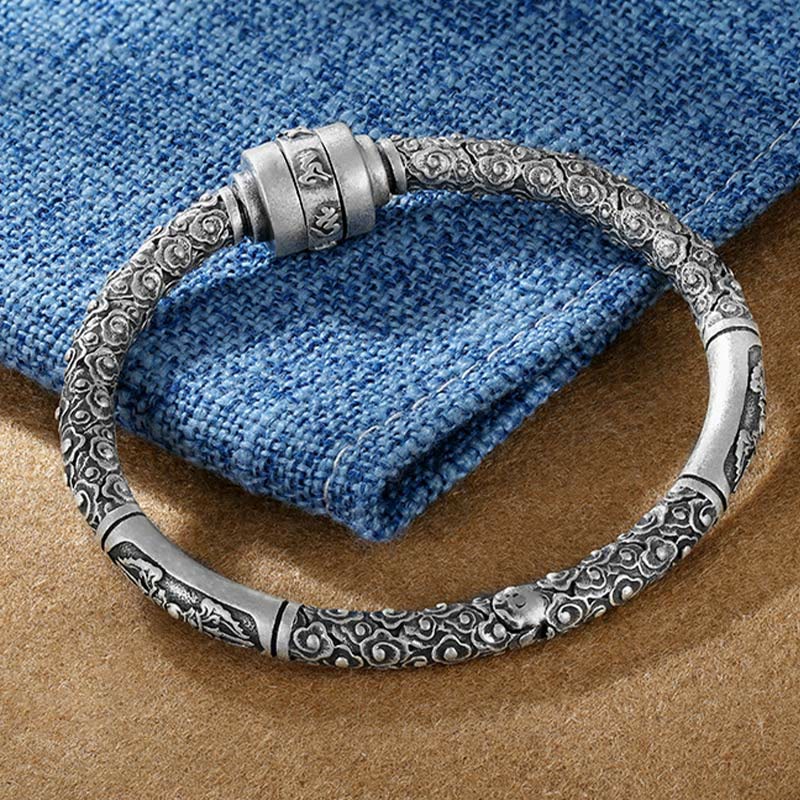 990 Sterling Silver Tibetan Auspicious Clouds Om Mani Padme Hum Engraved Creativity Bracelet Bangle - Image 3