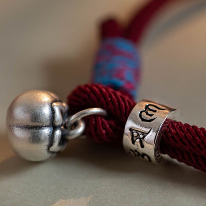 925 Sterling Silver Tibetan Handmade Om Mani Padme Hum Persimmon Charm Luck Protection Braided Bracelet - Image 8