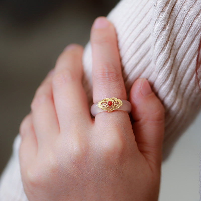 White Agate Cyan Jade Turquoise Red Agate Luck Protection Ring - Image 11