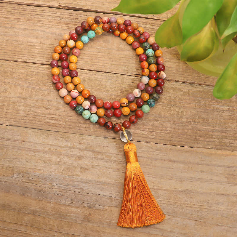 108 Mala Beads Mookaite Emotional Growth Bracelet Tassel Necklace Pendant - Image 8