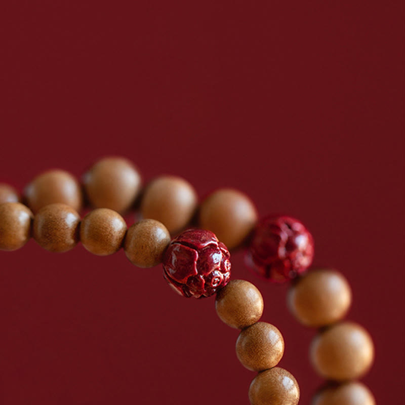 Peach Wood Lotus Cinnabar Luck Wealth Bracelet - Image 6