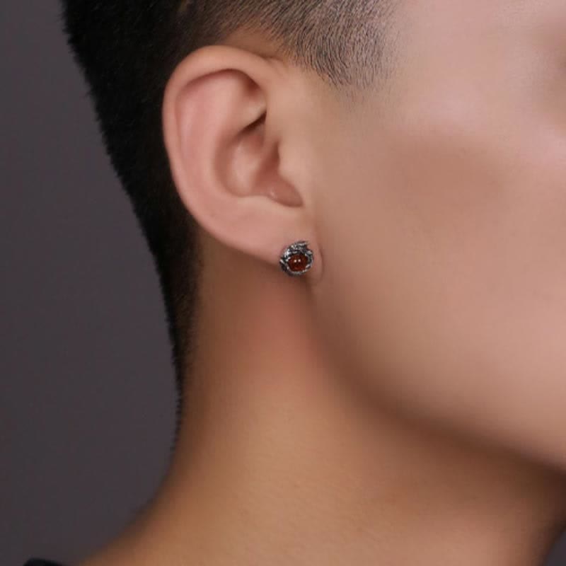 925 Sterling Silver Natural Amber Dragon Success Protection Stud Earring - Image 4