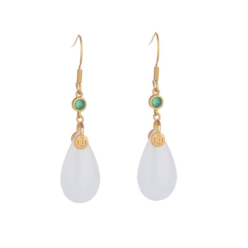 FengShui White Jade Luck Drop Earrings - Image 20