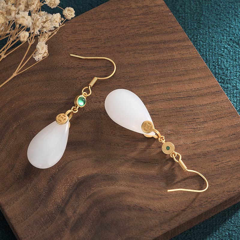 FengShui White Jade Luck Drop Earrings - Image 19