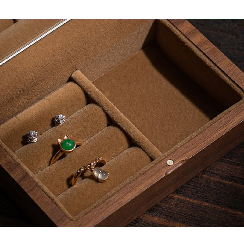 Vintage Handmade Black Walnut Wood Jewelry Storage Box With Mirror - Image 10