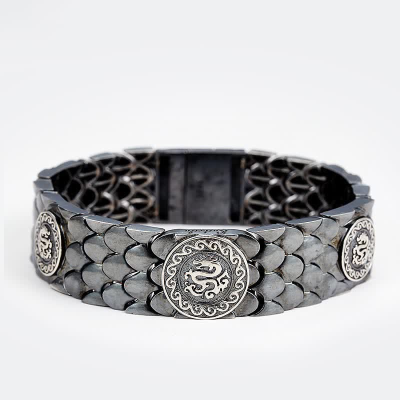 925 Sterling Silver Dragon Scales Luck Success Bracelet Bangle