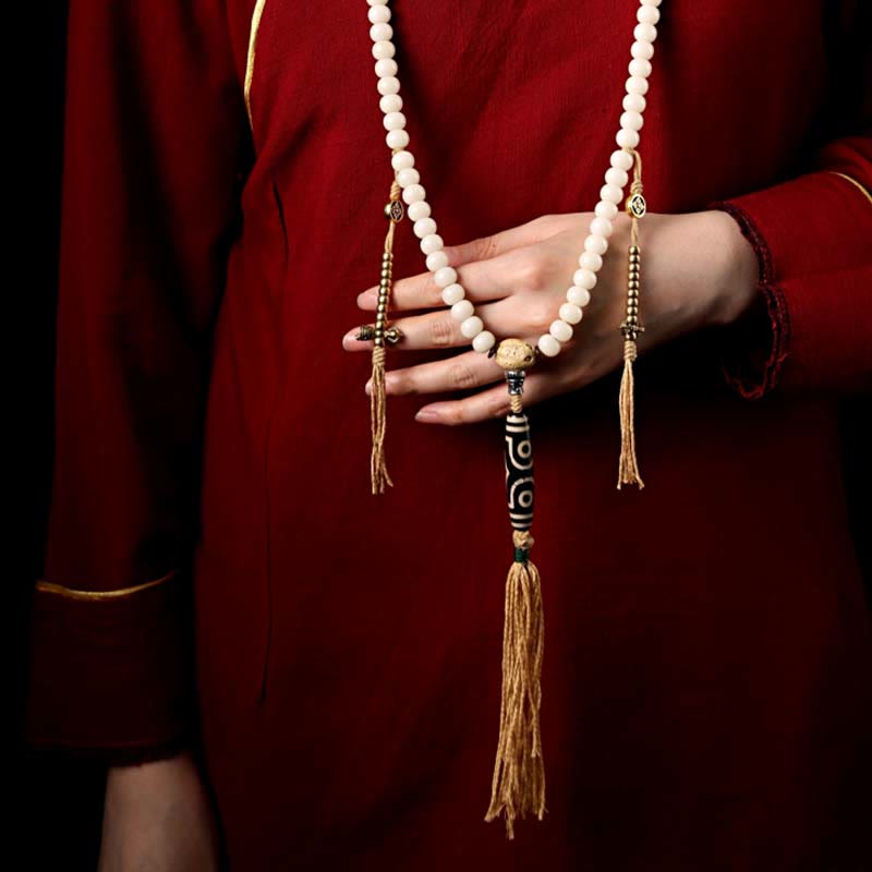 Tibet 108 Mala Beads Bodhi Seed Bagua Vajra Dzi Bead Gray Agate Wealth Bracelet - Image 13