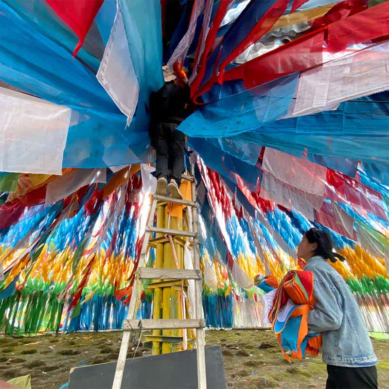 Tibetan 5 Colors Windhorse Auspicious Outdoor 25 Pcs Prayer Flag - Image 9