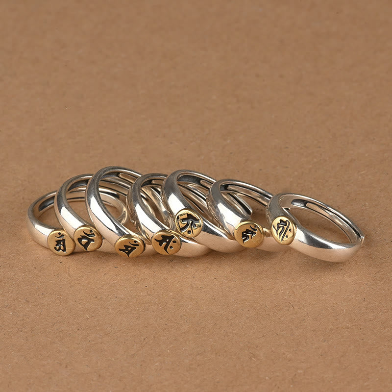 Tibetan Om Mani Padme Hum Carved Chinese Zodiac Natal Buddha Peace Ring - Image 3