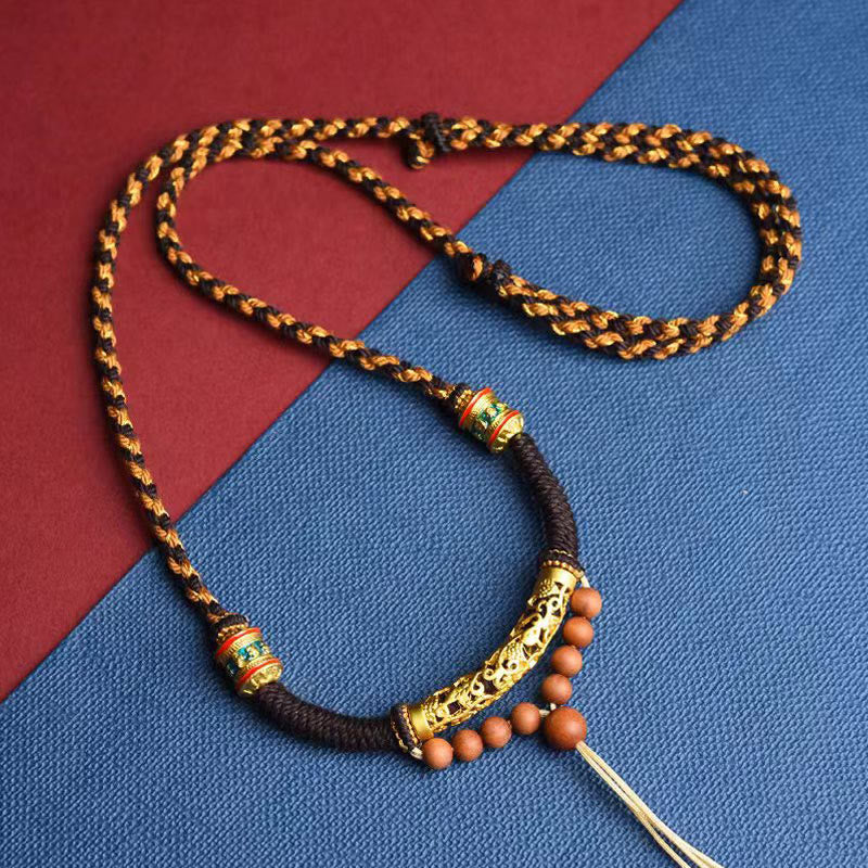Tibetan Handmade King Kong Knot Om Mani Padme Hum Prayer Wheel String Necklace Pendant