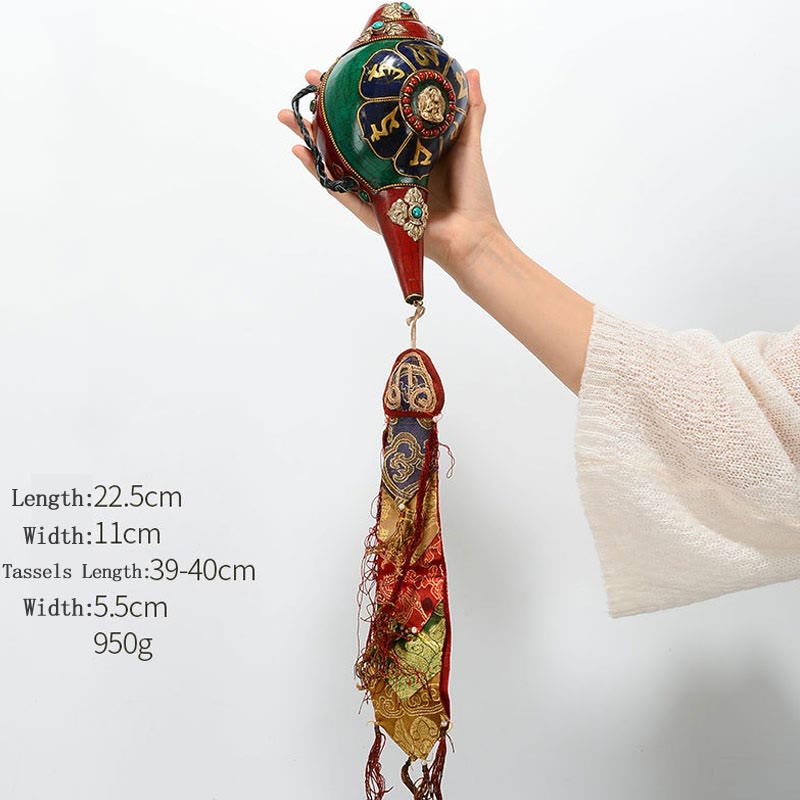 Tibetan Handmade Shankha Om Mani Padme Hum Buddha Avalokitesvara Turquoise Conch Shell Positive Decoration - Image 22