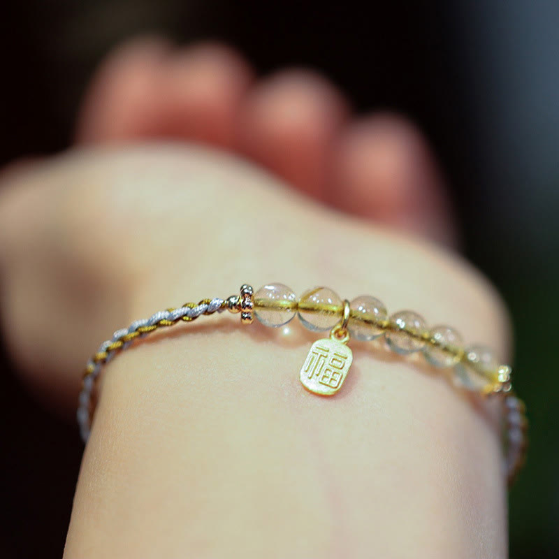 925 Sterling Silver Natural Jade Gourd Rutilated Quartz Fu Character Luck Braid Bracelet - Image 10