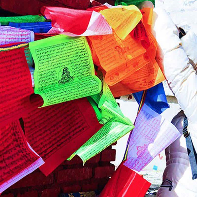 Tibetan 5 Colors Windhorse Auspicious Outdoor 25 Pcs Prayer Flag - Image 11