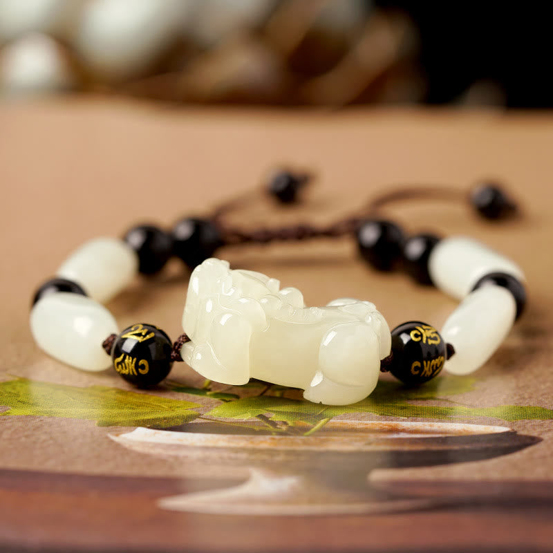 Natural Hetian White Jade PiXiu Wealth String Bracelet - Image 3